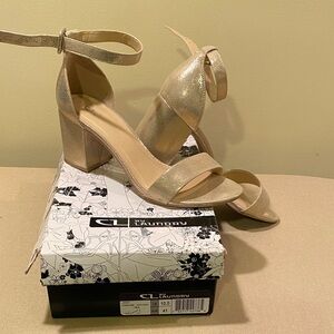 CL by Laundry Metallic Gold Ankle-Strap Block Heels
